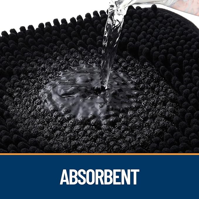 OLANLY Dog Door Mat for Muddy Paws 47x17, Absorbs Moisture and Dirt, Absorbent Non-Slip Washable Doormat, Quick Dry Chenille Mud Mat for Dogs, Entry Indoor Entryway Carpet for Inside Floor, Black