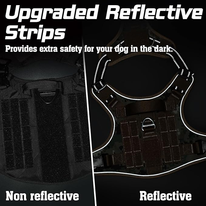 rabbitgoo Tactical Dog Harness Medium Sized Dog, No Pull Military Service Vest with Handle & Molle, Easy Control for Training Walking, Adjustable Reflective Straps, Brown camo, M