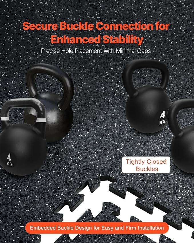 VEVOR 0.56 Inch Thick Gym Floor Tiles, 6 Tiles Rubber Top with EVA Foam, 25" x 25" Gym Flooring Workout Mats with 25 sq.ft Coverage, Interlocking Puzzle Gym Mats for Gym, Home, Garage, Black & White