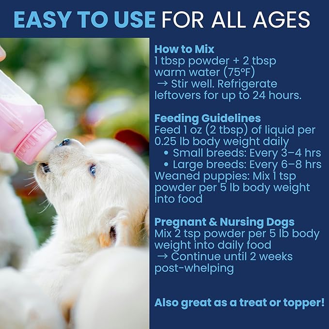 Under the Weather Puppy Milk Replacement Formula + Colostrum for Dogs & Puppies | Goat Milk Replacer Powder | Goat-Based Formula with Colostrum for Immune & Digestive Support - 12 oz