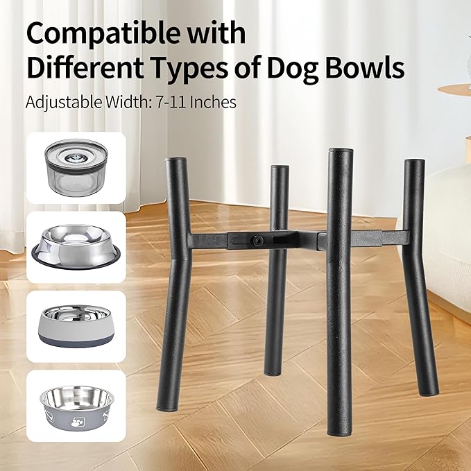 Lifted Dog Bowl Stand - Without Bowls, Single Raise Pet Food Table Adjustable Wide 7-11", Tall 12" - Bowl Stand Size Optional, Dog Bowl Holder Elevated for Small Medium Large Dog Breed