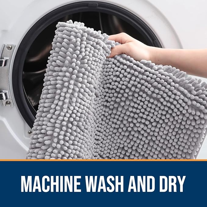 OLANLY Dog Door Mat for Muddy Paws 30x20, Absorbs Moisture and Dirt, Absorbent Non-Slip Washable Doormat, Quick Dry Chenille Mud Mat for Dogs, Entry Indoor Entryway Carpet for Inside Floor, Light Grey