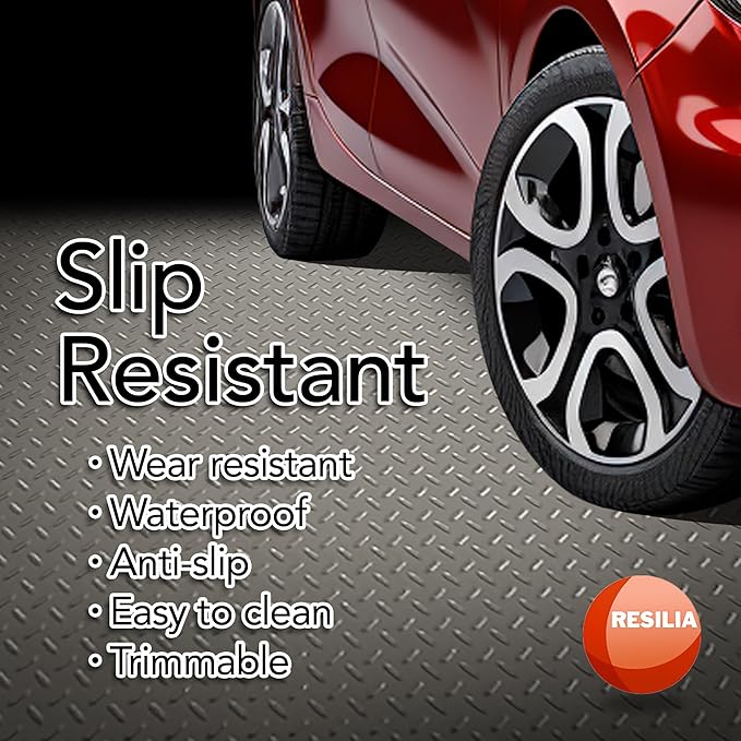 RESILIA Heavy Duty Garage Floor Runner & Protector Mat - Slip Resistant Diamond Plate PVC Mats - Water, Spill, & Stain Resistant, Sandstone (4 feet x 10 feet)