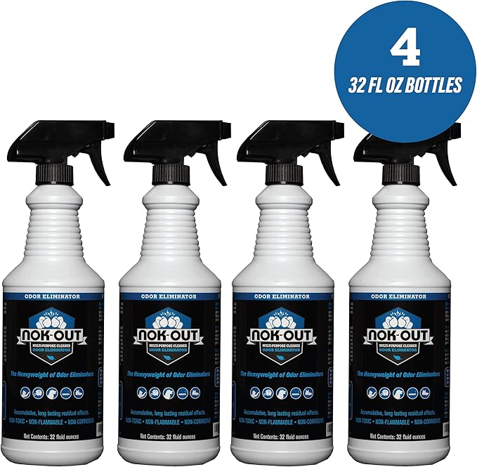 NOK OUT Odor Remover, Pet Deodorizer and Cleaning Spray, Made in the USA, 32 Fluid Ounce Spray, 4-Pack