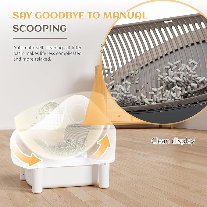 Greesum Automatic Self-Cleaning Litter Box for Cats - Open-Top Design, Easy Odor Control, Smart APP Control, 15L Large Waste Bin, Includes Trash Bags & Mat (Brown)