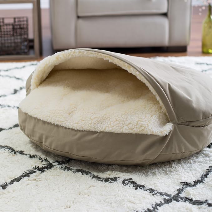 Snoozer Cozy Cave Dog Bed - Indoor Dog Bed with Cover Cave, Covered Calming Burrow for Medium & Large Sized Pets with Blanket Attached, Enclosed, Washable - XL, Navy