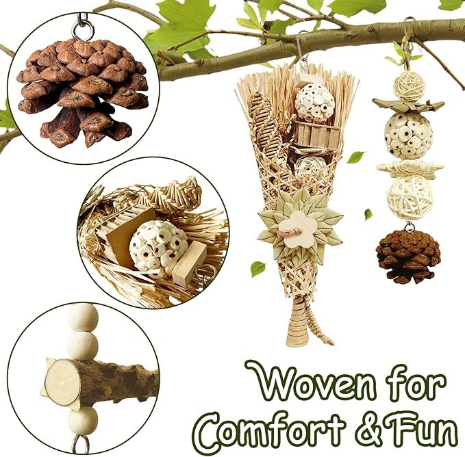 5-Pack Natural Flower Bird Toys – Foraging & Chewing Toys for Parakeets, Cockatiels, Conures & Small Birds – No Plastic, All-Natural Materials