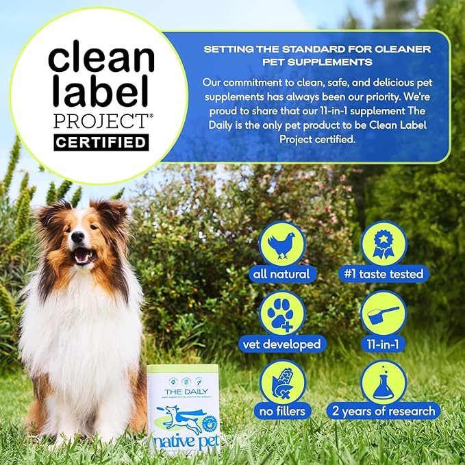 Native Pet Dog Vitamins & Supplements - 11-in-1 Multivitamin Powder for Dogs Food Topper - Collagen, Glucosamine, Probiotics, Omega & More- Supports Healthy Gut, Mobility & Overall Health -60 Scoops