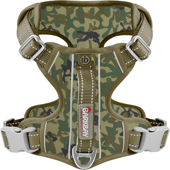 BARKBAY Dog Harness No Pull with ID Tag Pocket - Heavy Duty, Reflective, Easy Control for Large Dogs(Camo,L)