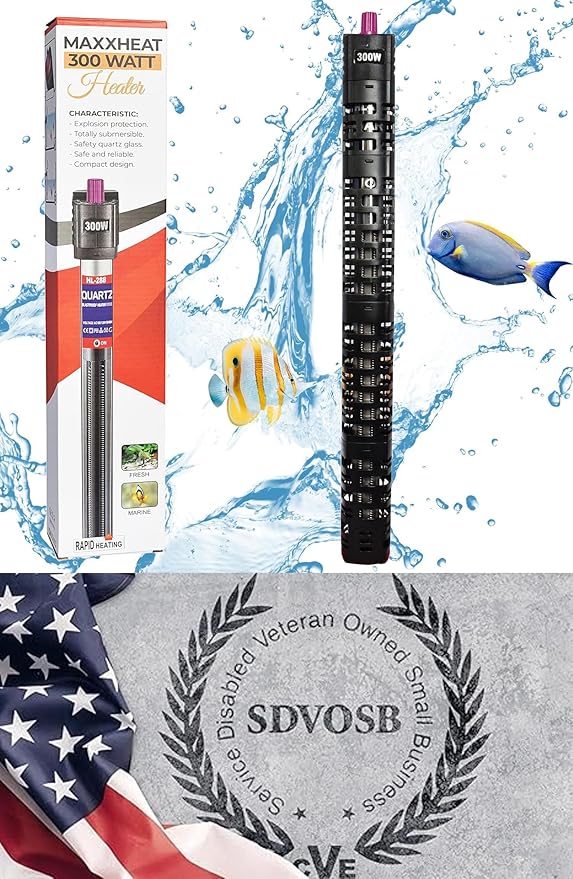 South Shore Retail MaxxHeat 300W Aquarium Heater – Durable with Protective Casing – for Fish Tanks, Stock Tanks, Koi Ponds, Outdoor Ponds, and De-Icing – Veteran-Owned Small Business