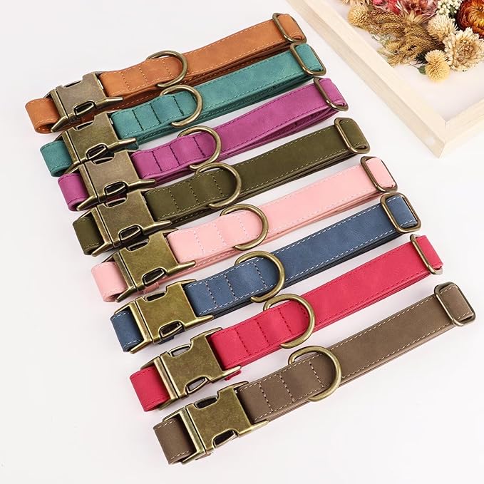 Didog Soft PU Leather Dog Collar, Stylish Quick Released Dog Collar for Large Dogs, Easy Clean Adjustable Pet Collar for Daily Walking, Dark Green, L Fit 15-23" Neck