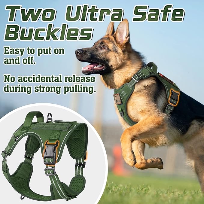rabbitgoo Tactical Dog Harness for Small Dogs, No Pull Military Service Vest with Handle & Molle, Easy Control for Training Walking, Adjustable Reflective Straps, Green, S