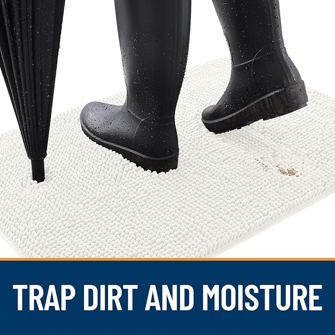 OLANLY Dog Door Mat for Muddy Paws 36x24, Absorbs Moisture and Dirt, Absorbent Non-Slip Washable Doormat, Quick Dry Chenille Mud Mat for Dogs, Entry Indoor Entryway Carpet for Inside Floor, Ivory