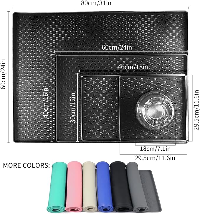 Ptlom Pet Placemat for Dog and Cat, Mat for Prevent Food and Water Overflow, Suitable for Small, Medium and Big Pet, 18" 12", Black, Silicone