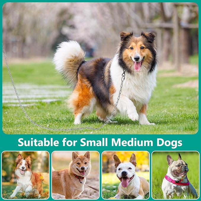 Tresbro Heavy Duty Dog Chains for Outside, 40FT Stainless Steel Tie Out Cable with Swivel Hook for Small Medium Dogs, Metal Chew Proof Pet Runner Chain Leash Lead for Outdoor Camping Hiking Yard, 3MM