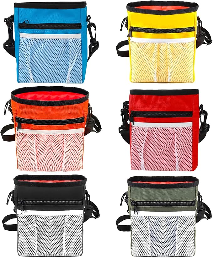 Hillban 6 Pcs Dog Treat Training Pouch Dog Treat Bag with Waist Shoulder Strap Bulk 6 Colors Convenient Pouch 3 Ways to Wear Drawstring Closure Holder for Treats Kibbles