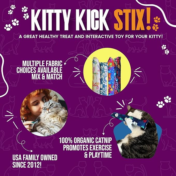 Kitty Kick Stix 15" Original Catnip Kicker Toy (Set of 2), Handmade in USA by Cat Lovers, Interactive Natural Cat & Kitten Toy, Packed with 100% Potent Catnip for All Breeds (15" +6" Combo)