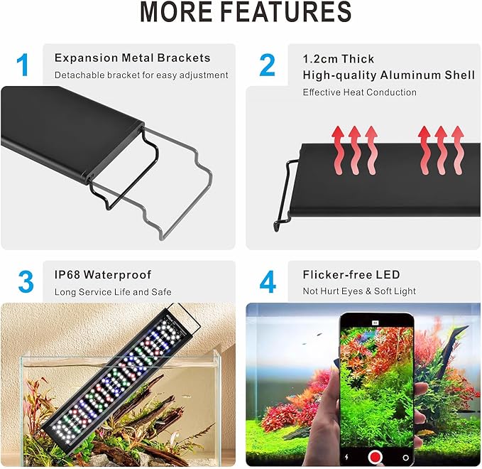 Advanced 7-Row LED Aquarium Light, Easy Setup Controller, Auto On Off Full Spectrum Fish Tank Light, 24/7 Lighting Cycle, 8 Colors, 10 Level Dimming, 62W for 48"-54" Freshwater Planted Tank