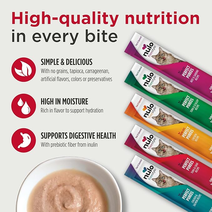 Nulo Freestyle Grain-Free Perfect Purees Premium Wet Cat Treats, Squeezable Meal Topper for Felines, High Moisture Content to Support Cat Hydration, 0.5 Ounce, Variety Pack