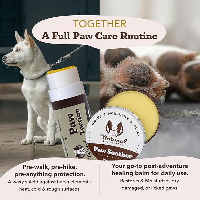 Natural Dog Company PawTection Balm for Dogs, Dog Paw Protector, Moisturizing Dog Paw Balm for Dry, Cracked Pad, Protects Paw from Extreme Weather, Paw Lotion for Allergies & Itching (2 oz Tin)