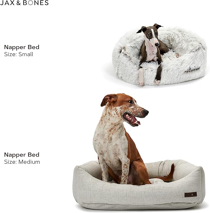 Jax & Bones Dog Napper - Machine Washable Shag Bed for Dogs - Extra Heavy Duty Bolstered Sides - Large White Dog Mat | 40 x 32 Inches