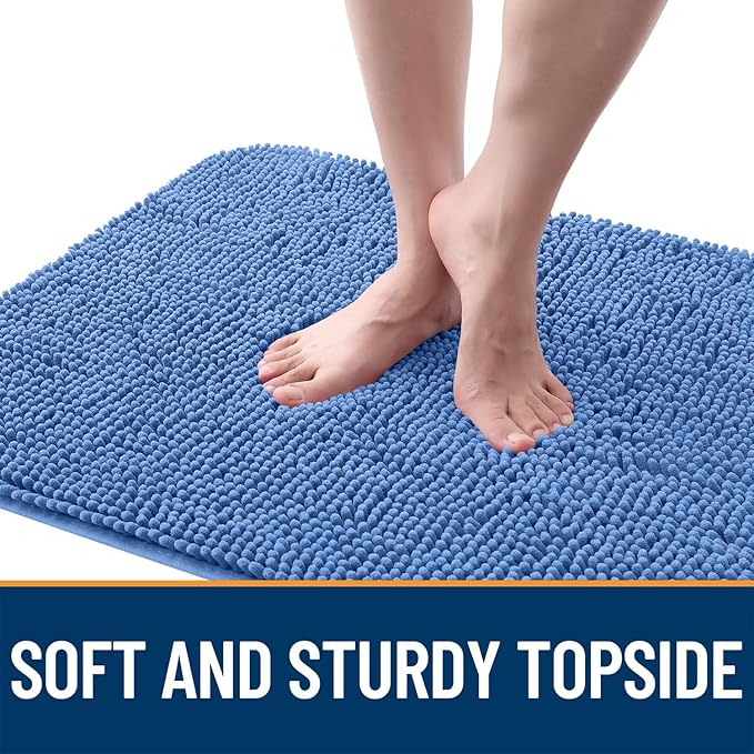 OLANLY Dog Door Mat for Muddy Paws 24x16, Absorbs Moisture and Dirt, Absorbent Non-Slip Washable Doormat, Quick Dry Chenille Mud Mat, Entry Indoor Entryway Carpet for Inside Floor, Cornflower Blue