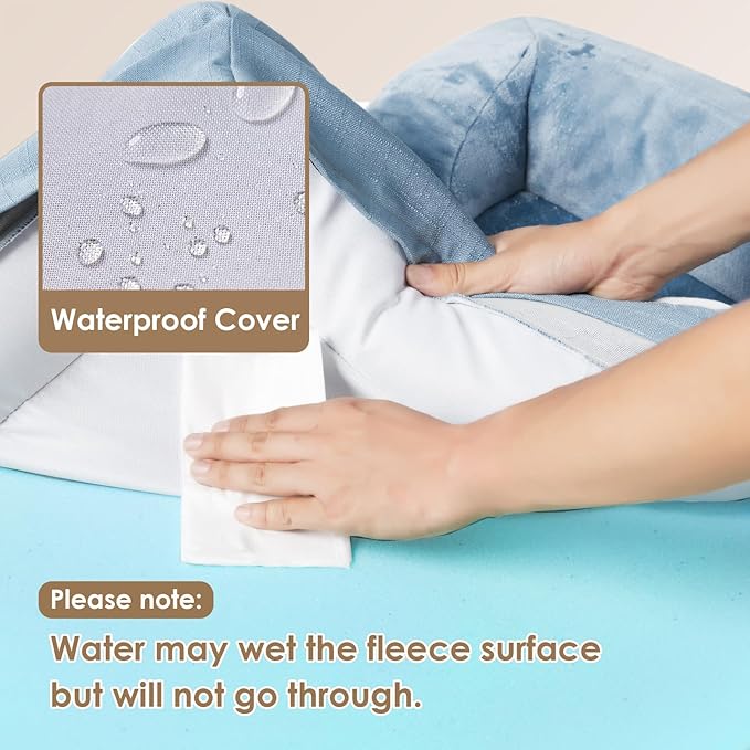 EHEYCIGA Orthopedic Dog Bed for Small Dogs, Waterproof Memory Foam Small Dog Beds with Sides, Non-Slip Bottom and Egg-Crate Foam Medium Pet Couch Bed with Washable Removable Cover, Washed Blue