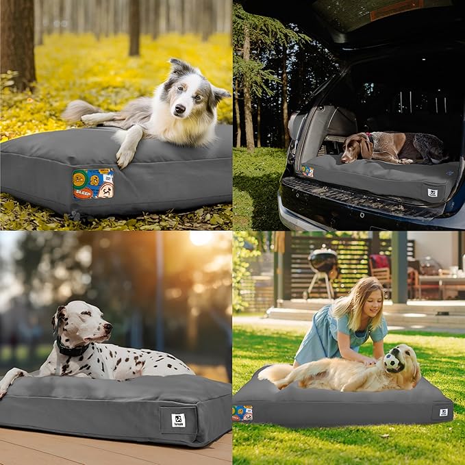 Sytopia 36-Inch Canvas Outdoor Dog Bed, Waterproof & Washable with Removable Cover, Ideal for Medium & Large Dogs, Chew-Proof Great for Indoor, Outdoor, Crate, or Patio Use (Dark Grey)