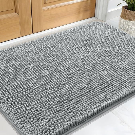 OLANLY Dog Door Mat for Muddy Paws 24x16, Absorbs Moisture and Dirt, Absorbent Non-Slip Washable Doormat, Quick Dry Chenille Mud Mat for Dogs, Entry Indoor Entryway Carpet for Inside Floor, Grey