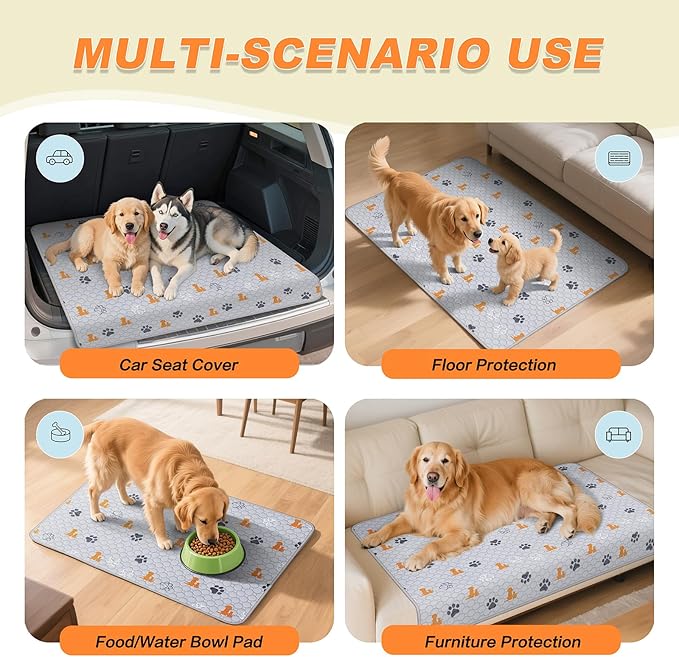 Washable Pee Pads for Dogs, 2 Pack Reusable Puppy Pads, Waterproof Pet Pee Pads for Dog Potty Training, Extra Large Dog Pee Pads for Crate, Playpen, and Whelping, Orange 36"x36"