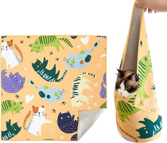 Cat Wrap for Cutting Nails,Cat Wrap for Grooming,Self-Adherent Soft Cat Blanket,Anti-Scratch Anti-Escape Multifunctional Cat Grooming Bag Pet Tool(27.6" X27.6",Within 23.57lbs)