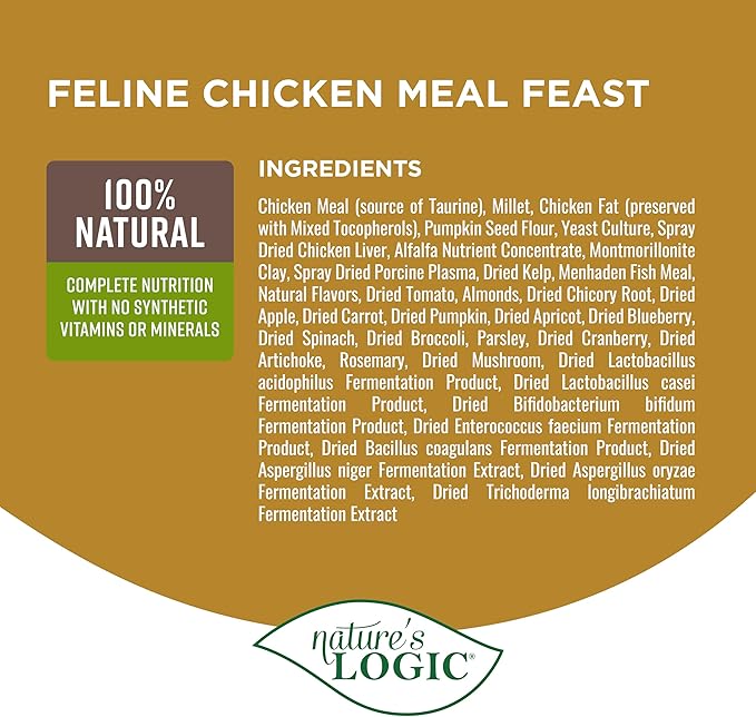 Nature's Logic Feline Chicken Meal Feast Cat Food - High-Protein Dry Food for Cats, 100% Natural Nutrition with Probiotics & Prebiotics - All Life Stages - Chicken, 15.4lbs