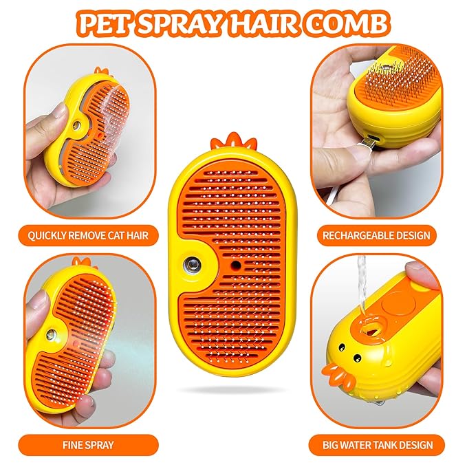 Spritz Defur Comb for Cats, New 3-in-1 Cat Steam Brush for Massaging and Cleaning Shedding Pets, Comb for Long and Short Hair Cats and Dogs Grooming Tool (zsyellow)