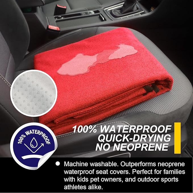 Back Seat Cover for Car Trucks Van SUV,Waterproof Rear Bench Towel Seat Covers for Dogs and Kids,Automotive Backseat Protector (Red)