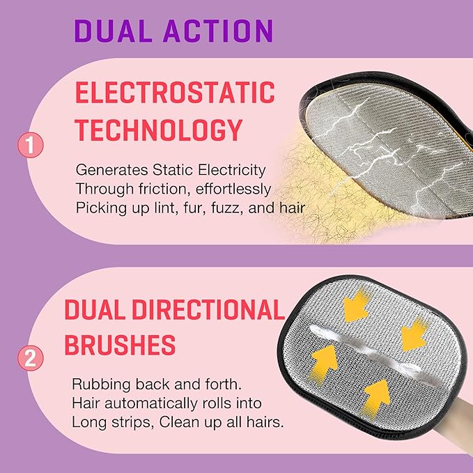 Pet Hair Remover Gloves for Cats & Dogs, Electrostatic Pet Hair Removal Gloves Brush for Pets Hair, Upgraded Animal Fur Removal Tool, Reusable Cats & Dogs Grooming Gloves for Hair Removal (1)