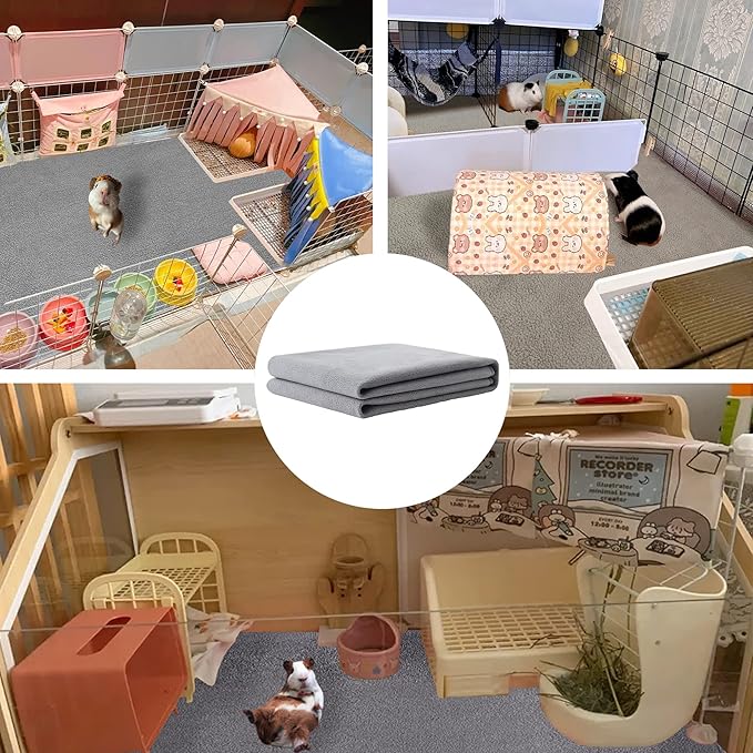 Guinea Pig Cage Liner, 4 Pack - Washable, Reusable, Leakproof Fleece Bedding Pads for Small Animals with Anti-Slip Bottom - for Midwest Kitchen/17''X23'' Area, Gray