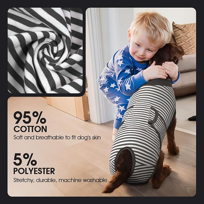 FUAMEY Dog Recovery Suit Male,Dogs Surgery Neuter Suits Puppy Spay Shirts for Female Protect Dog's Skin Anti Licking Abdominal Wounds Doggie Onesie Pet Bodysuit Alternative to Cone Gray Stripes XXL