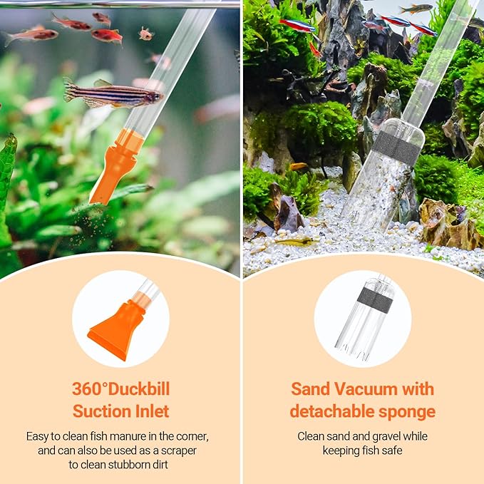 132GPH Manual Aquarium Gravel Cleaner, Fish Tank Siphon Vacuum Cleaner with Adjustable Water Flow for Cleaning Dirt, Water Change & Wash Sand Aquarium Cleaning Tools