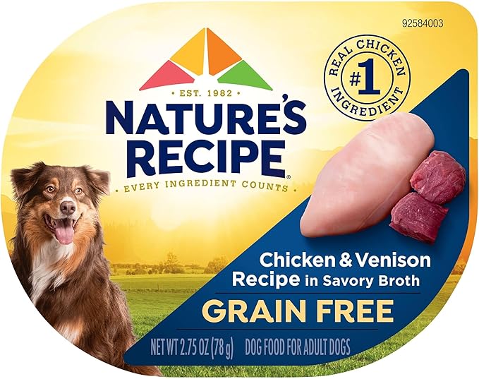 Nature’s Recipe Grain Free Wet Dog Food, Chicken & Venison Recipe, 2.75 Ounce Cup (Pack of 12)