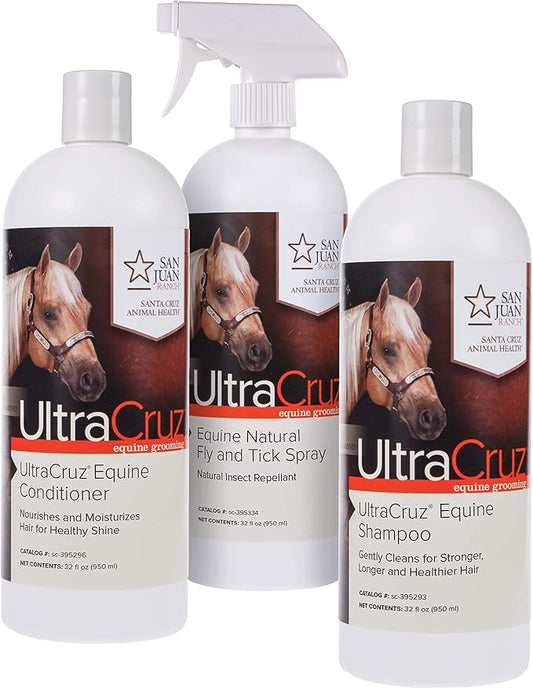 UltraCruz Equine Horse Shampoo, Conditioner and Fly & Tick Spray Bundle, 32 oz Each