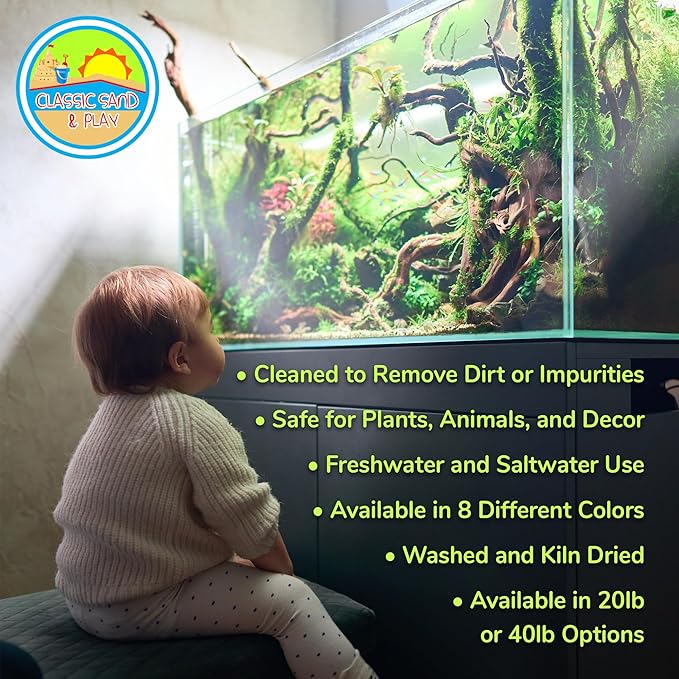 CLASSIC SAND & PLAY Natural Aquarium Sand for Freshwater and Saltwater Tanks, 20 lb. Bag, Improves Filter Life and Filtration Process, Pre-Washed Fine Sand, Red