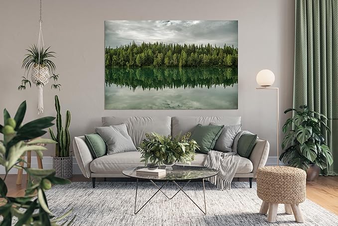 Nature Wall Art Prints - Ocean Forest Mountain Lake Canvas Landscapes - Small to Extra Large Living Room Bedroom Kitchen Bathroom Décor (Forest Reflection, 28L" x 41W")