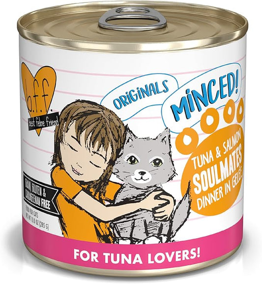 Weruva BFF Minced Natural Wet Cat Food, Tuna and Salmon Soulmates in Gelee, 10oz Can, Pack of 12