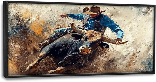 Framed Large Western Cowboy Wall Art, Oversized Rustic Cow Wall Decor for Living Room, Dusty Canvas Painting Pictures Vintage Artwork Home Decoration for Living Room Bedroom Office 60"x30"