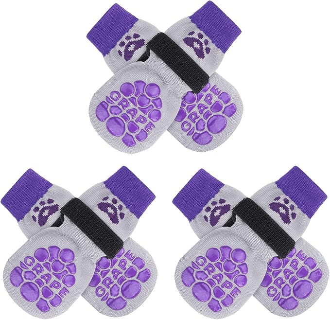 BEAUTYZOO Anti-Slip Dog Socks,Dog Shoes for Hot/Cold Pavement,Paw Protectors with Grips 3 Pairs for Puppy Small Medium Large Senior Old Dogs,Dog Socks to Prevent Licking and Hardwood Floor Protection