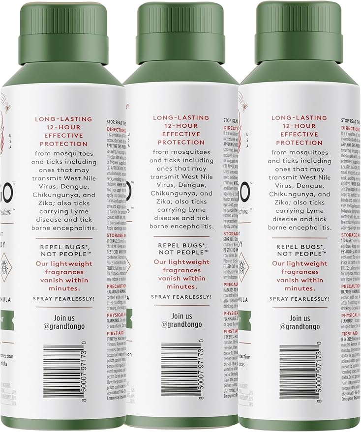 Green Tea + Mint Insect Repellent, 12-Hour Mosquito & Tick Protection, Picaridin-Based, Water-Based, Lightweight, Quick-Drying, Vanishing Scent, DEET Alternative, Face & Body Use, 3 Pack