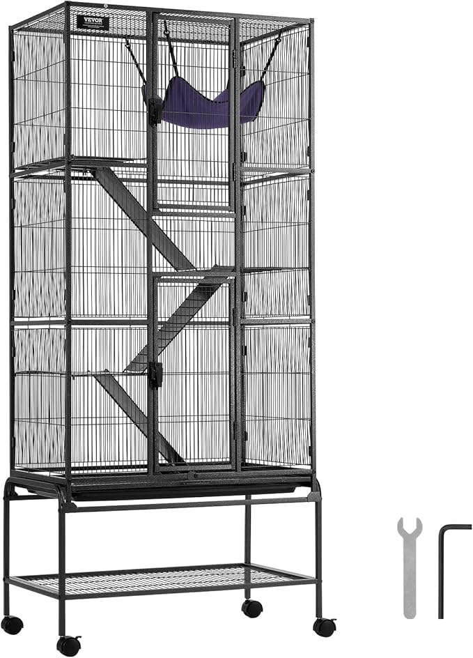 VEVOR 69" Rolling Metal Ferret Cage, Large 4-Tier Critter Nation Cage, Small Animal Cage with Ramps & Tray, Easy to Set up for Pet Mice, Hamster, Guinea Pig, Chinchilla, Squirrel, Hedgehogs, Bunny