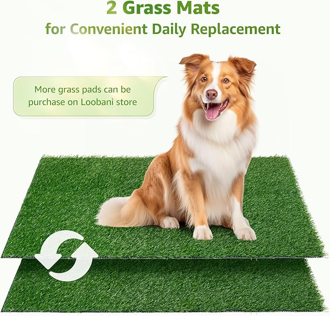 LOOBANI Dog Grass Pad with Tray Large - Dog Litter Box Indoor Potty for Apartment and Patio Training, with 2 Packs Grass Pee Pads for Replacement(Tray Potty 41 * 26.8inch)