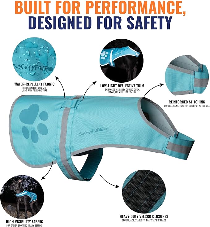 Dog Reflective Vest – Hi-Vis Fluorescent Visibility That Helps to Safeguard Your Pet On/Off Leash in Urban & Rural Areas (Teal, X-Small)