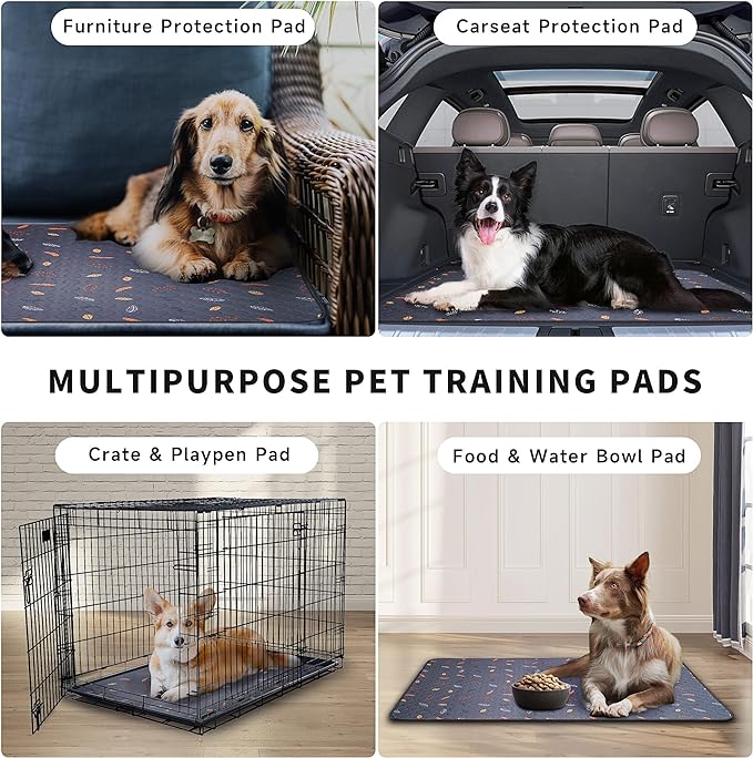 Sunheir Washable Pee Pads for Dogs 2-Pack Reusable Puppy Pads Pet Training Pads, Waterproof Dog Pee Pads for Crate, Whelping Pad, Non-Slip Protects Against Urine Leakage (Leaves - Sky Blue, 31x36)